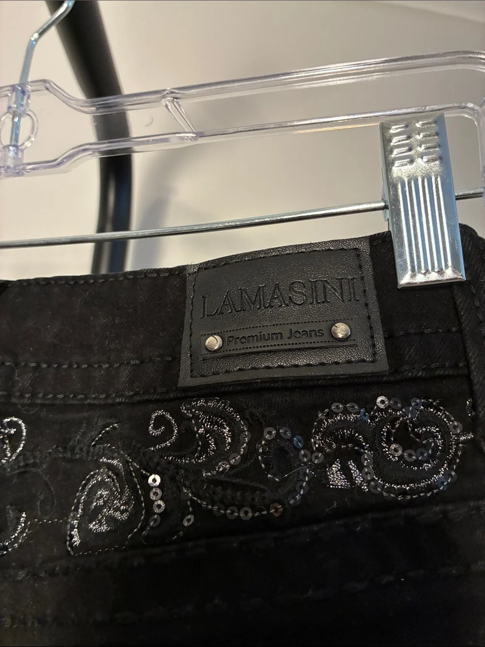 Lamasini Black Boot Cut Jeans Bling Embroidered Embellished Western Stretch Sz 3